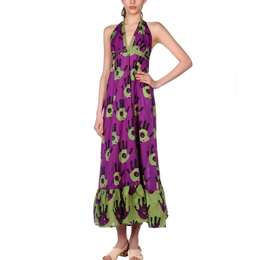 Opaline Indian Cotton Made with lovePurple and Green Halter Maxi Dress
